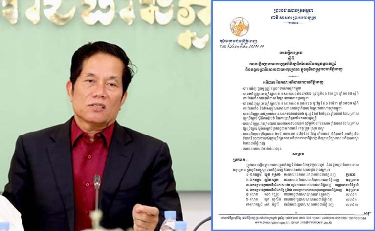ចេញ​សេចក្ដីសម្រេច​មួយ ដើម្បី​បង្កើត​ក្រុមការងារ​ត្រួតពិនិត្យ​ទីតាំង​អាជីវកម្ម​ទទួល​បញ្ចាំ និង​ទទួល​ប្រាទិភោគ​ដោយ​អនុប្បទាន ក្នុង​ភូមិសាស្ដ្រ​រាជធានី​ភ្នំពេញ​